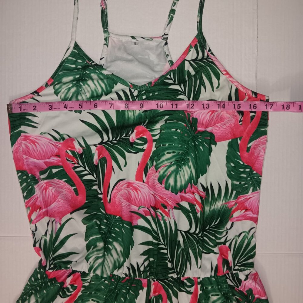 WOMEN'S FLAMINGOS TROPICAL LEAVES POCKET ROMPER - Picture 5 of 12